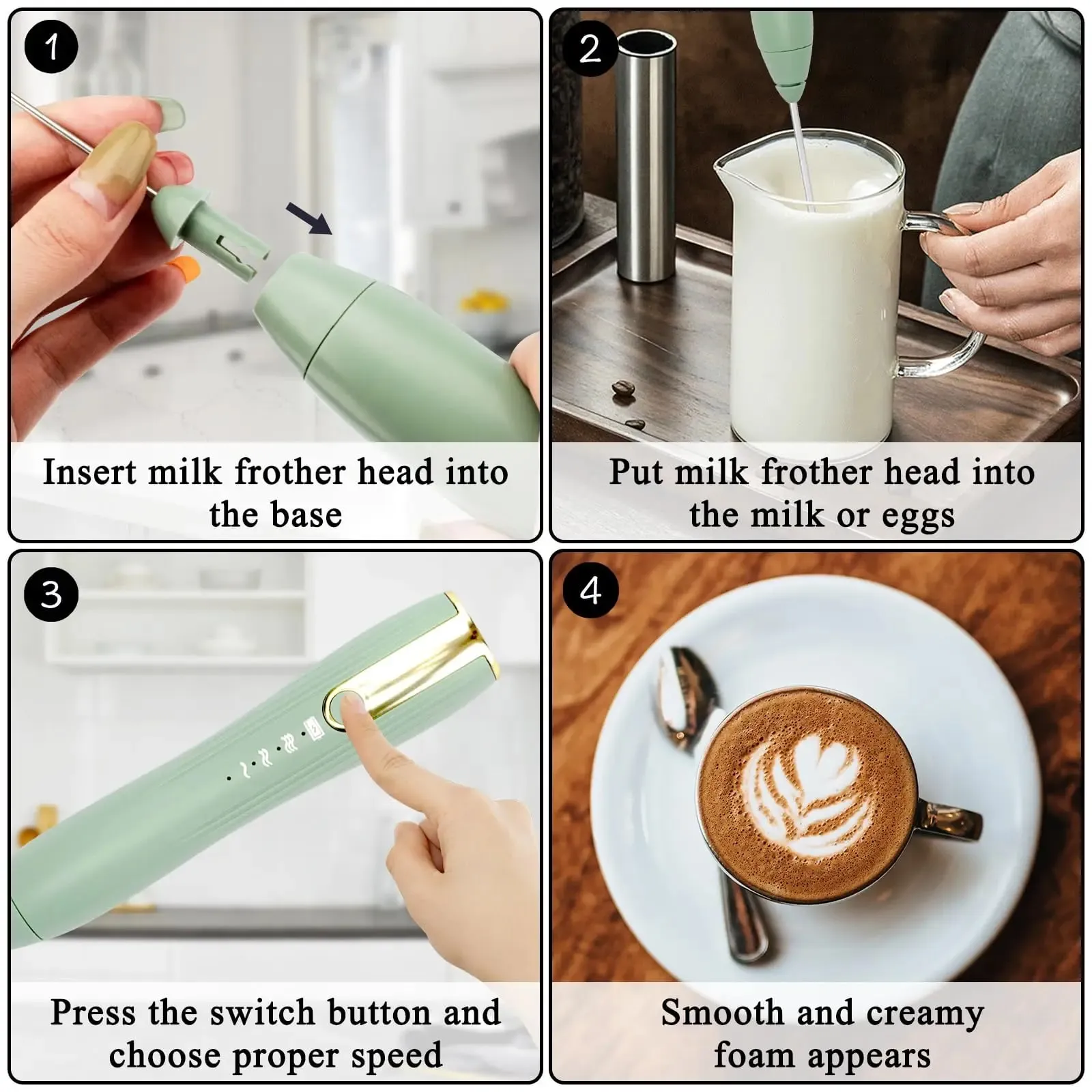 Milk Frother Handheld for Coffee Electric Whisk 3 Speed Adjustable Drink Mixer with Stand Bracket Rechargeable Egg Beater