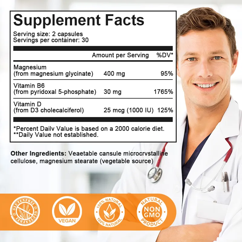 Magnesium Glycinate 400mg for Sleep Brain Nervous System Bone Muscle Relieve Anxiety Heart Health Stress & Anxiety Relief