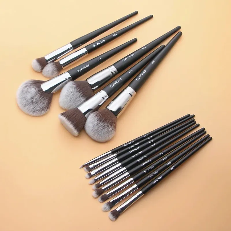 Sywinas Makeup Brush Set Kit 15pcs High Quality Black Natural Synthetic Hair Professional Makeup Brushes Tools — image 1