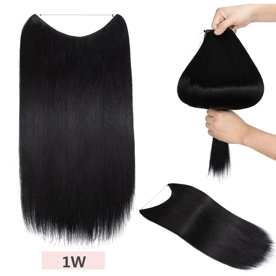 S-noilite 32colors Synthetic Invisible Wire Straight Hair Extension Clip In False Hair Hairpieces Long Smooth Fish Line Hair