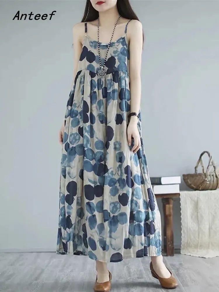 sleeveless strap vintage floral Polka Dot new in dresses for women casual loose long summer beach dress elegant clothing 2025 — image 1