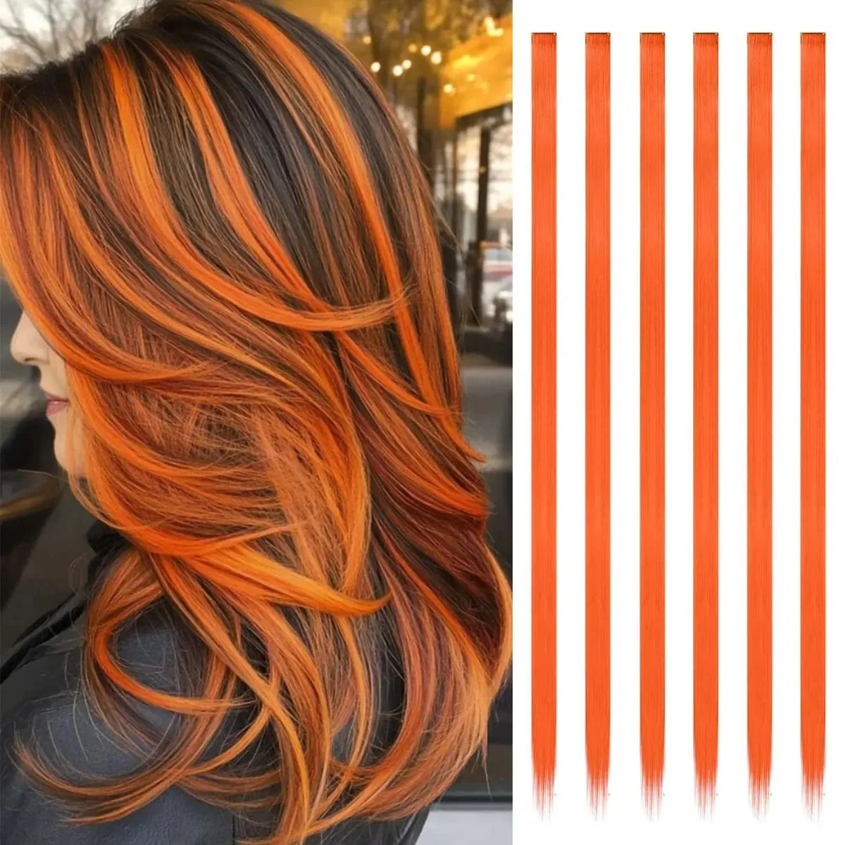 6 pçs extensões de clipe sintético 24 Polegada extensões de cabelo colorido destaques festa longo em linha reta hairpieces para mulheres crianças menina — image 13