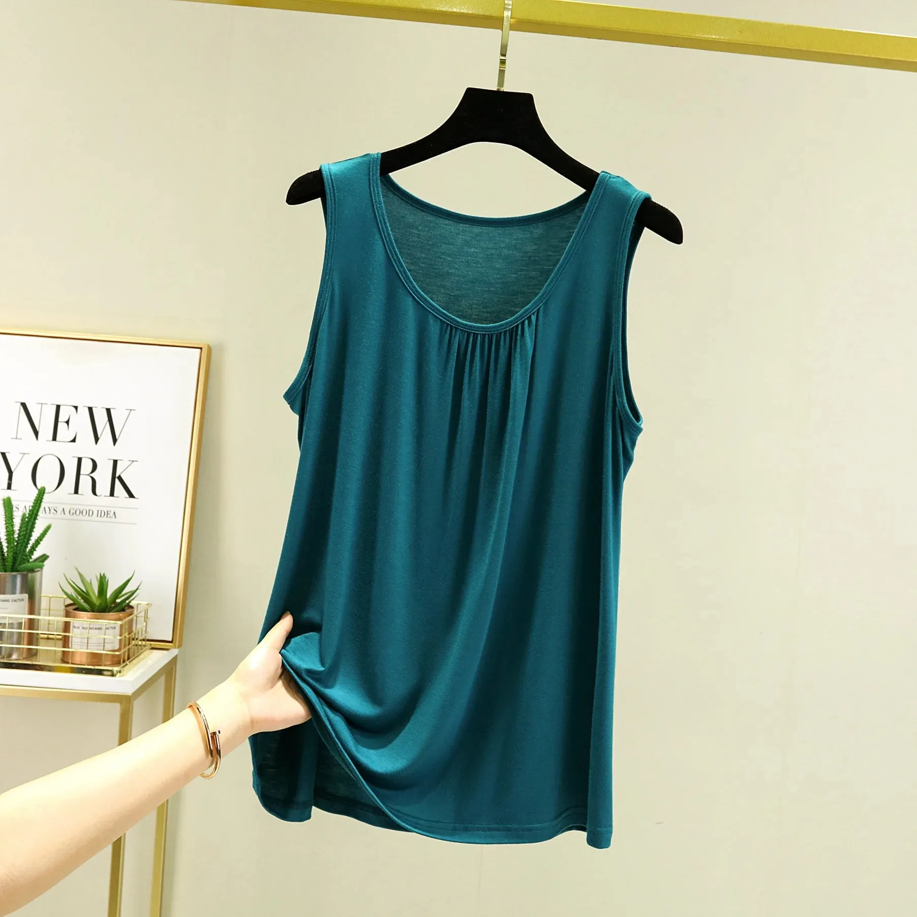 Summer Tank Tops Plus size O-neck Modal Pleated Camis wear inside Tee Tops sleeveless Casual Loose Top All match