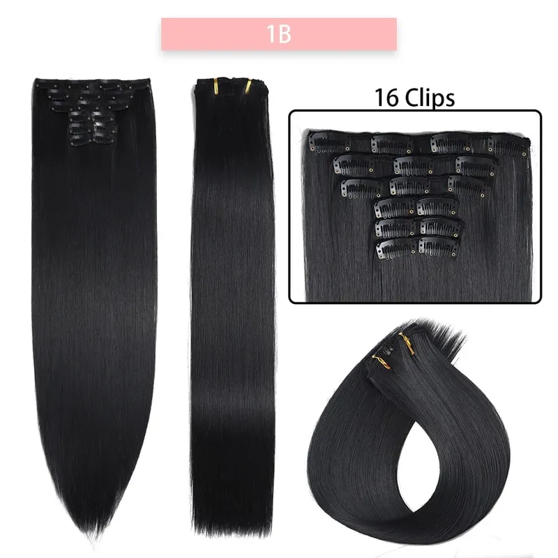 24Inchs 16 Clips in Synthetic Hair Extensions Long Straight Hairstyle Synthetic brown Black Hairpieces Heat Resistant False Hair