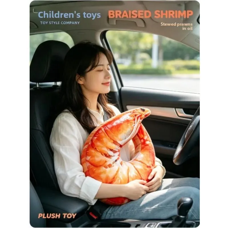 Bantal Leher Udang Lucu Bantal Perjalanan Berbentuk U Lembut Lembut Bantal Leher Simulasi 3D untuk Tidur Siang Kantor Pesawat Mobil — image 3