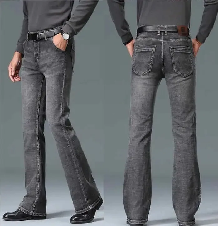 Smoke Gray Flared Jeans Of The 1980s Men High Waisted Wide Boot Cut Pants Wde Leg Denim Trousers — image 8