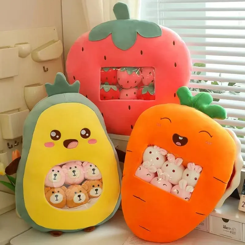 Six Small Toys Inside Cute Cartoon Fruit Plush Pillow Soft Stuffed Sofa Cushion Homdecor Pillow Backrest Children's Gift — image 2