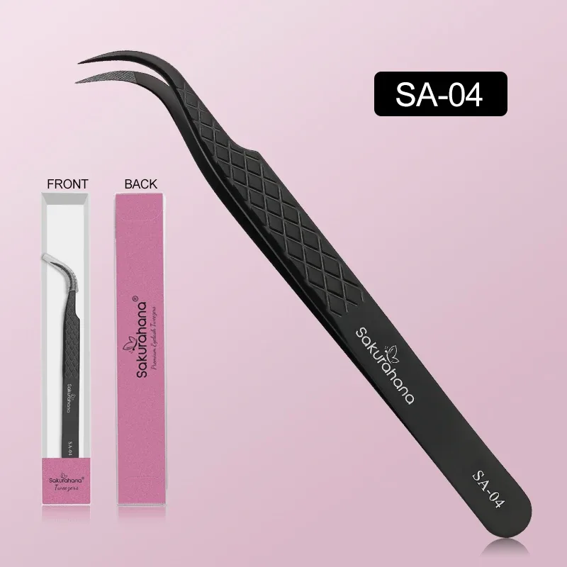 Professional Eyelash Tweezers Black Fiber Tip For Lash Extensions Mega Volume Mink Lashes Tool Makeup Artist Kit