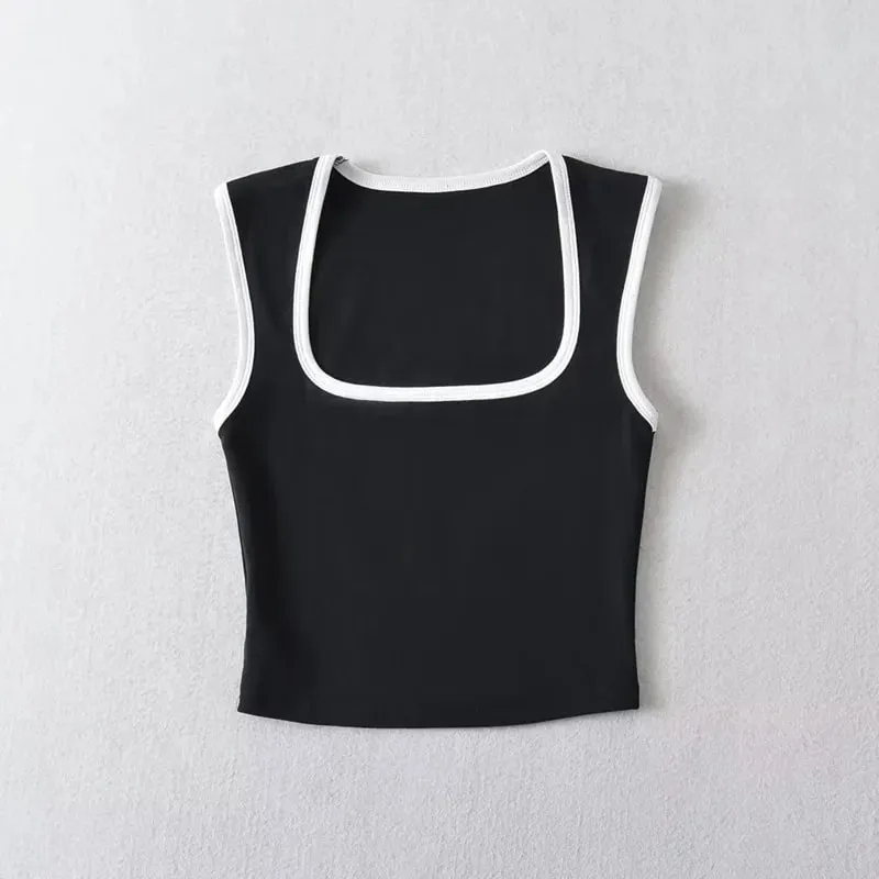 Woman Fashion Slim Solid Contrust Camis Casual Sleeveless Tanks Square Collar Crop Tops Clothing Streetwear Mujer 2024 Y2k — image 10