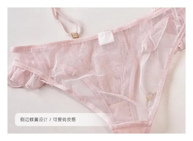 Pink With Chest Pad Fishbone Corset Lingerie Set Fixed Double Straps Midriff Women Bra with Underpants Suit — image 5