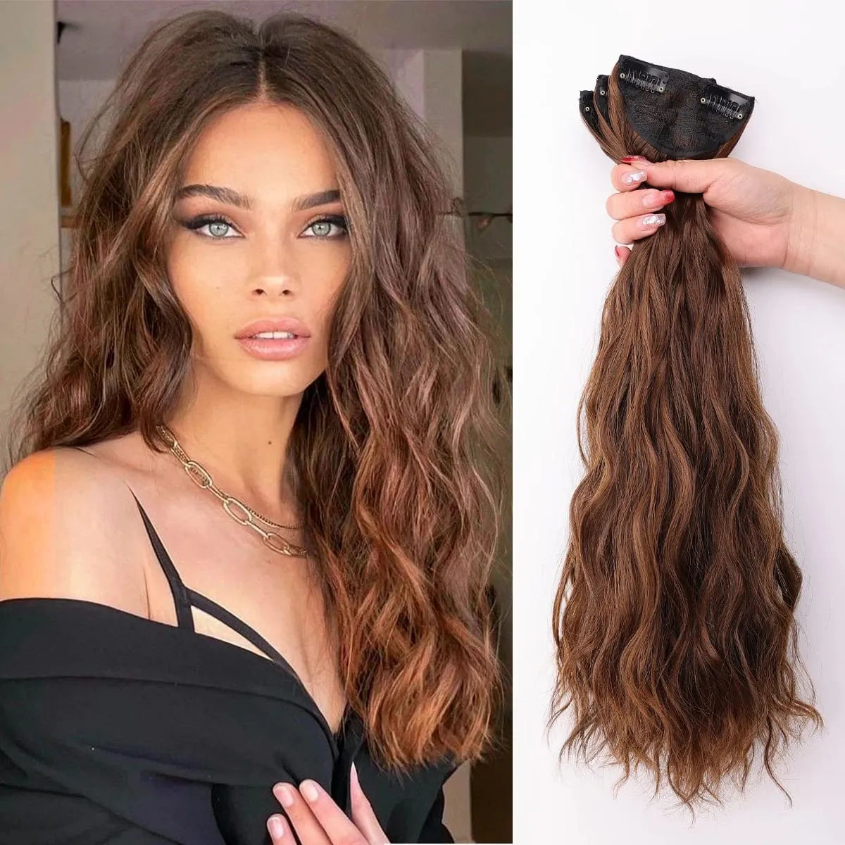 Clip in Hair Extensions for Women 3PCS Long Wavy Curly Clip on Hair Extensions 18 Inch Synthetic Thick Hairpieces — image 7