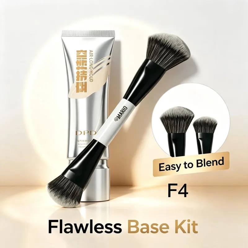30ml DPDP Long-wear Liquid Foundation with F4 Dual-ended Makeup Brush Set - Base Cosmetic Applicator for Long Lasting Coverage
