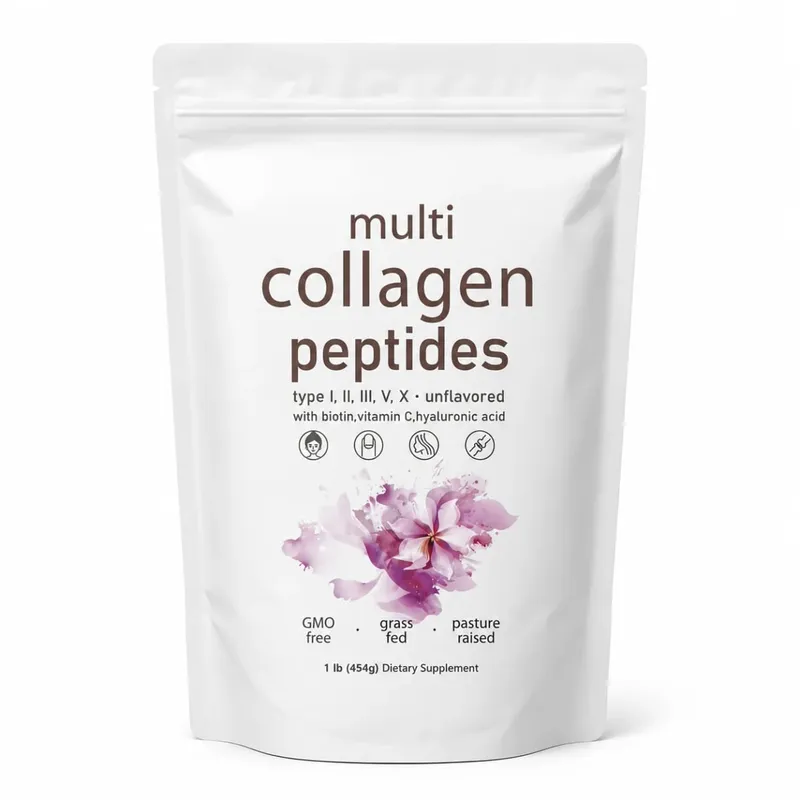 Multi Collagen Peptides Powder 454 g Unflavored Collagen Blend med Vitamin C Biotin Hyaluronsyre Hud Hår Negle Støtte