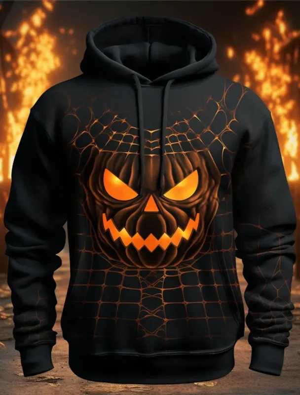 Halloween Men's Graphic Hoodie Pumpkin Prints Classic Casual 3D Pullover Holiday Fashion Hoodies Thin Style Long Sleeve Hooded — image 26