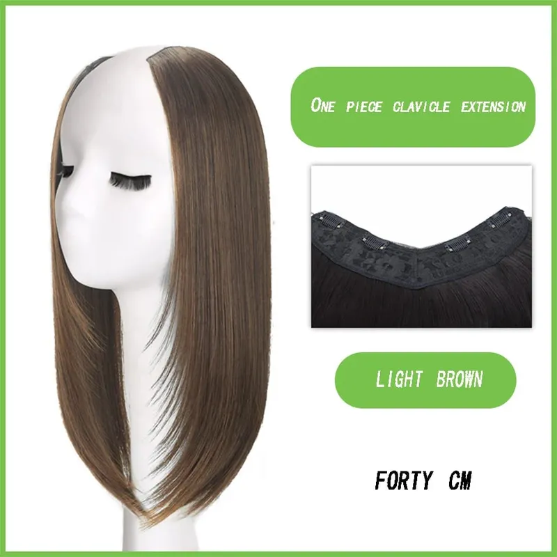 LM Synthetic Hair Extensions Long Straight U-Shaped Half Wig for Women Female Natural Black Blonde Hairpiece — image 9