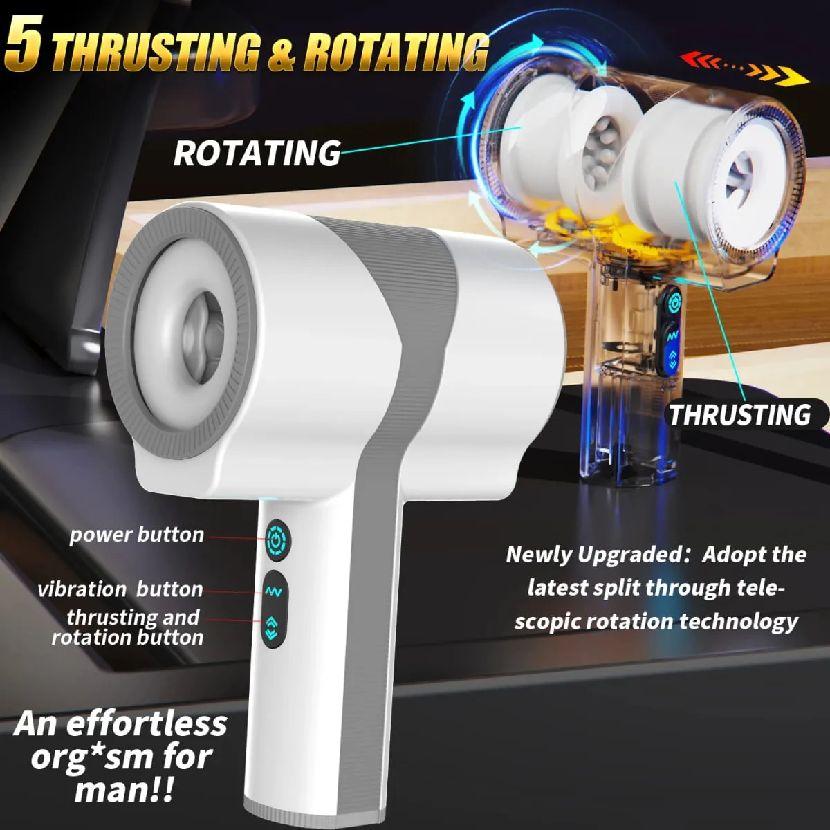 Automatic Male Masturbators Cup with 5*5*7 Thrusting Rotating Vibrating Quiet Hands Free Pocket Pussy Stroker 3D Sex Toys for Me — image 3