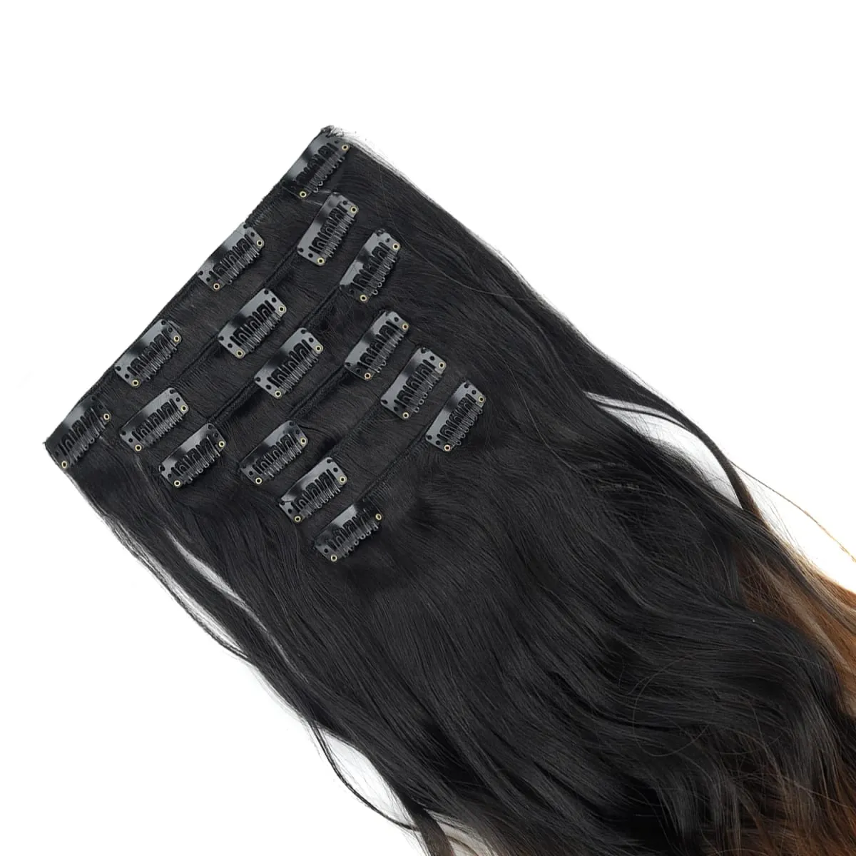 Grampo em extensões de cabelo 6 pçs peruca 20 Polegada longo ondulado sintético grosso trama dupla cabelo para mulheres cor gradiente uso diário