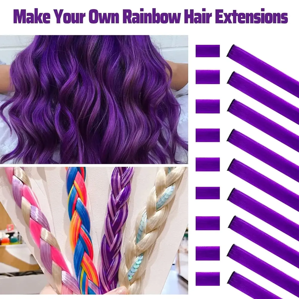 12 Pcs Colored Hair Extensions: Straight Hairpiece Multi-Color Party Highlights Clip-in Synthetic Hair Extensions for Women — image 3