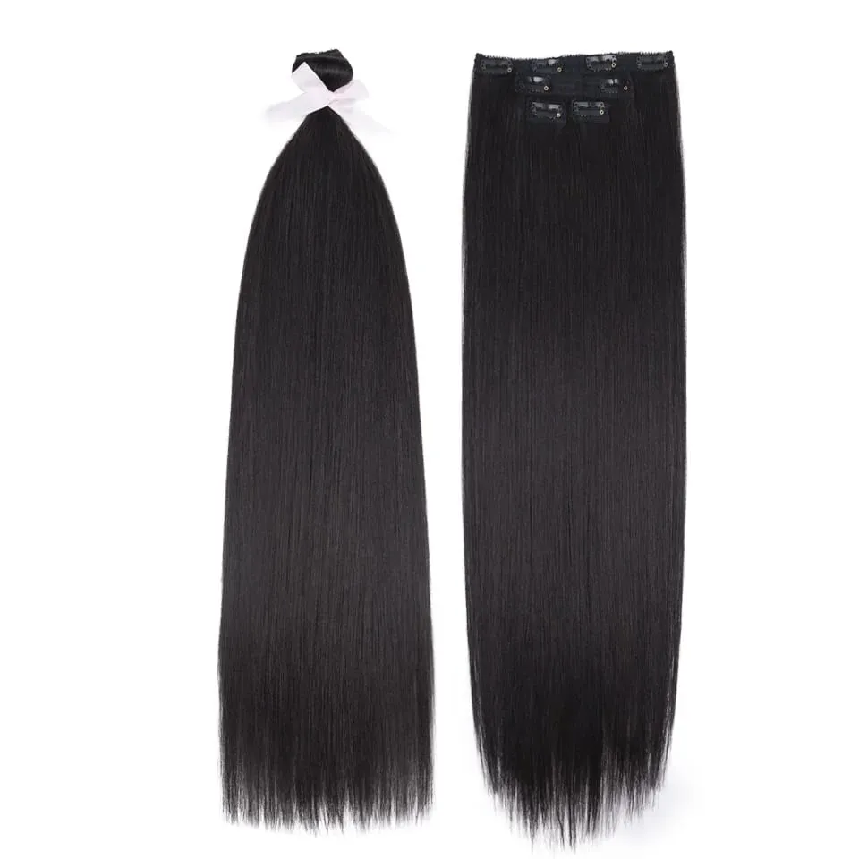 Long Straight Hairstyle 8 Clips In Hair Extensions Blonde 60CM Natural Synthetic Hair Daily Use Hairpiece Fake Hair — image 3