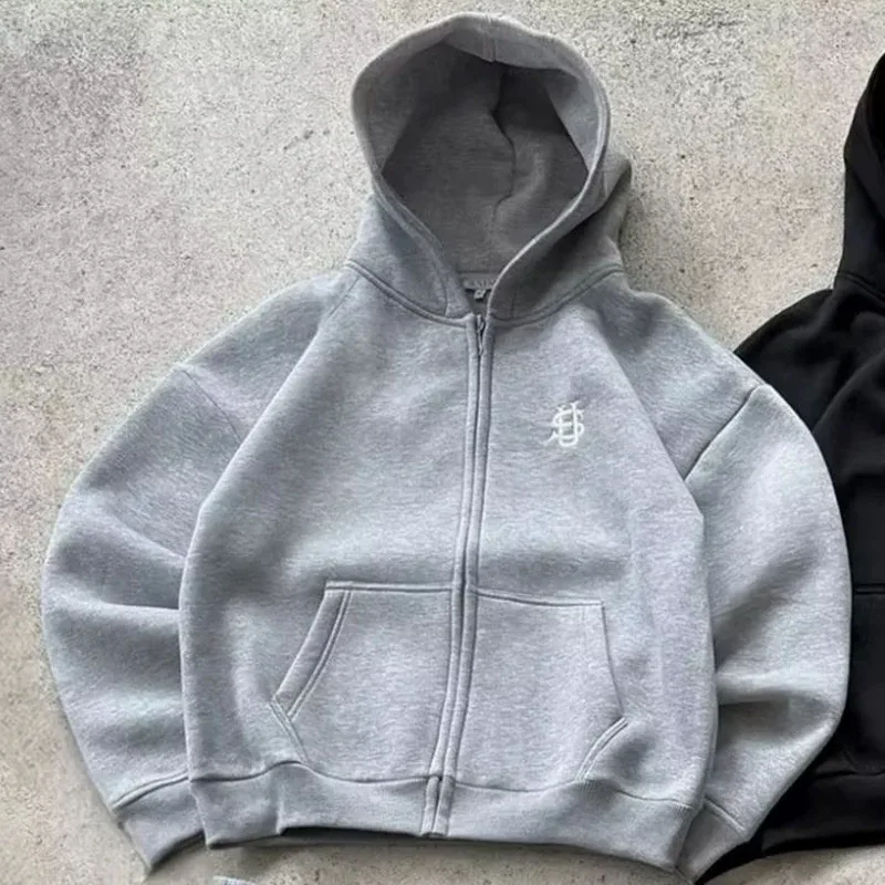 Sudaderas con capucha Y2k High Street con patrón bordado para hombre, sudaderas holgadas de gran tamaño, jersey para mujer, Sudadera con capucha con cremallera de Hip Hop, pantalones Vintage — image 3
