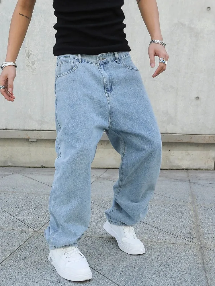 Spring Autumn Men Baggy Jeans Oversize Straight Loose Casual Denim Trousers Solid Color Streetwear Fashion Y2k Wide Leg Pants — image 1