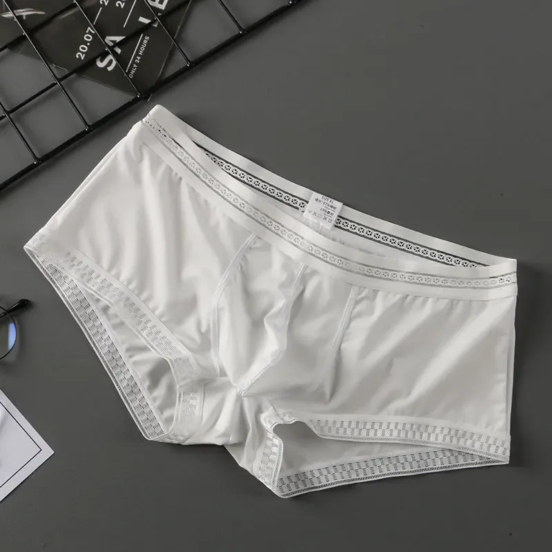熱い販売アイスシルク男性下着シームレス透明ボクサーパンツ超薄型通気性快適なパンティーパンツ