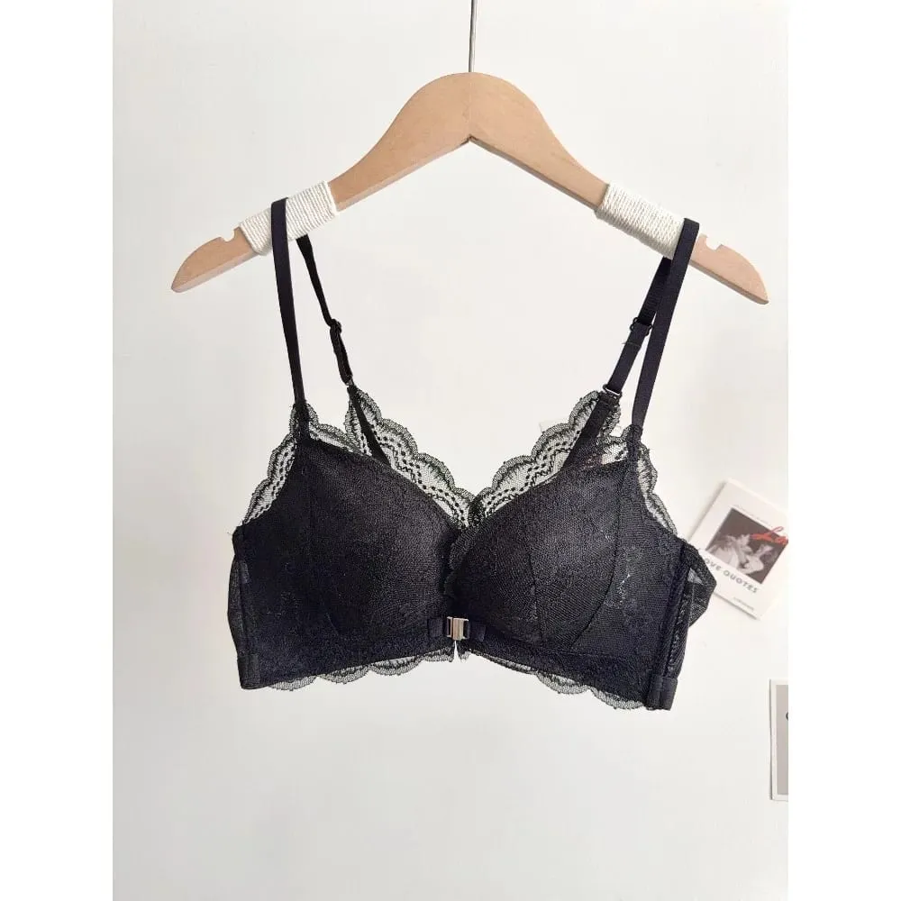 Set Bra Renda Payudara Kecil Wanita Penutupan Depan Wayarles Cantik Belakang Tekan Ke Atas Bra Pakaian Dalam Harian Lembut Saiz 32‑38AB — image 7