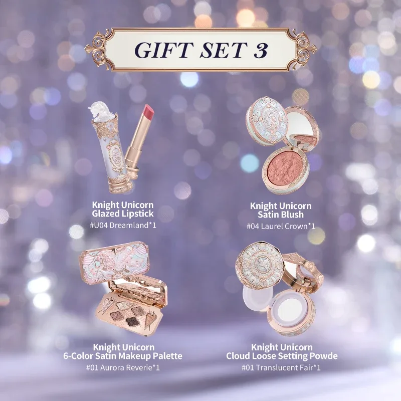 [NEW]Flower Knows Knight Unicorn Collection Gift Set includes makeup palette+lipstick+blush+loose setting powder