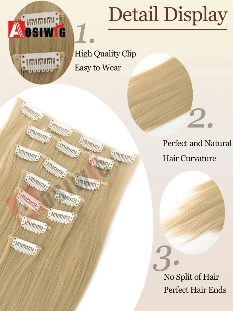 18-32Inch 16 Clips in Hair Extensions Long Straight Hairstyle Synthetic Blonde Black Hairpieces Heat Resistant False Hair Daily — image 3