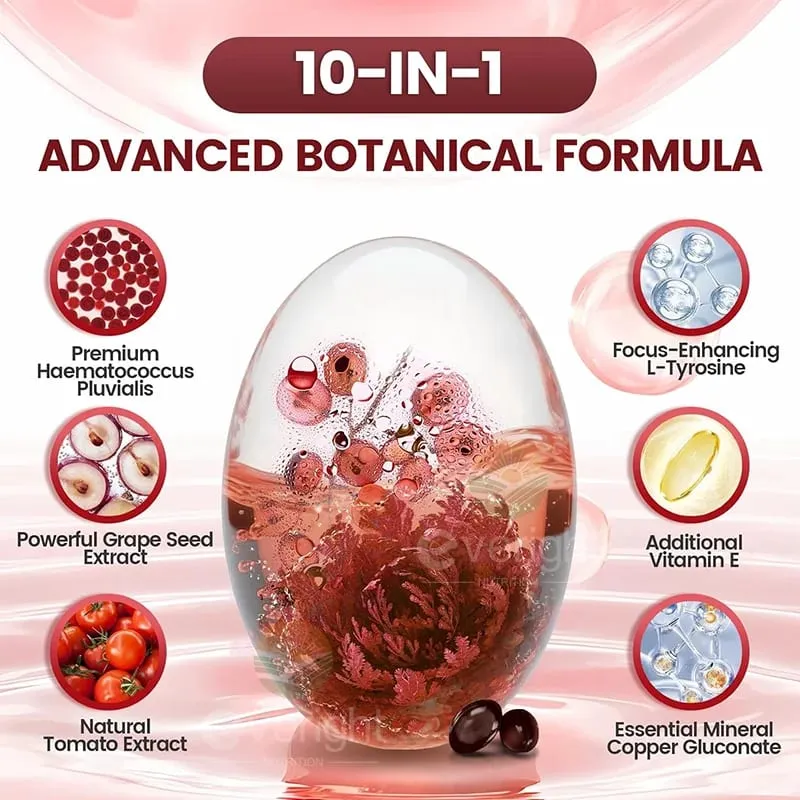 Astaxantina 24 mg – Potente antiossidante per la pelle, gli occhi e il sistema immunitario – Formula 10 in 1 Licopene, semi d'uva, vitamina E e zinco — image 3