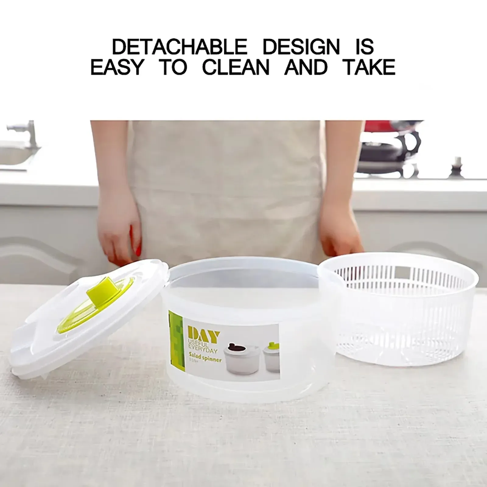 Salad Spinner Lettuce Greens Washer Dryer Drainer Crisper Strainer for Washing Drying Leafy Vegetables Kitchen Tools — image 3