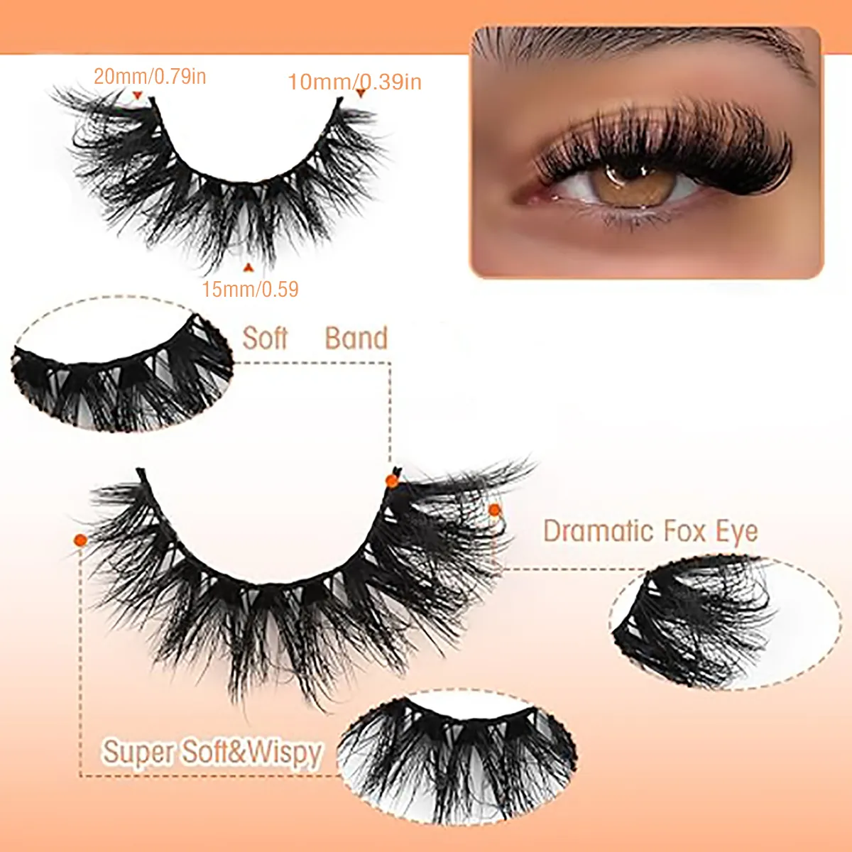 Wholesal 50Pairs Cat Eye Lashes Natural long Mixed Style Curling Fluffy Eyelashes Reusable Portable Individual Packing Faux Lash — image 5