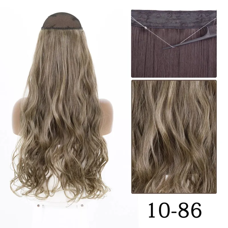 Synthetic No Clip Adjustable Fish Line Hair Extensions Natural Blonde Brown Long Wavy Heat Resiatant Hairpiece For Women