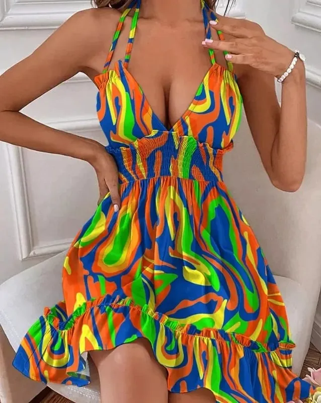 Sexy Deep V Neck Tank Top Women's Clothing Open Back Parallel Wrinkle Dress European And American Cross-border Popular Dress — image 15