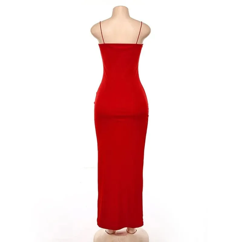 New Dresses 2025 Woman Fashion Slim Waist Solid Color Split Camisole Skirt — image 7