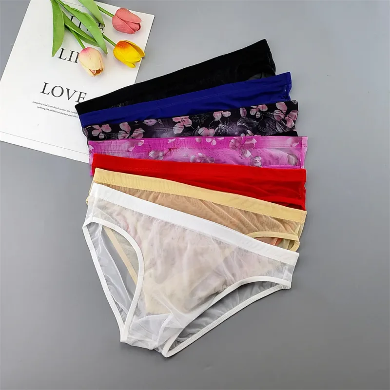 5pcs Transparent Mesh Underwear for Men Ultra-thin Perspective Mid-rise Male Pouch Slips Homme Panties Plus Size — image 7