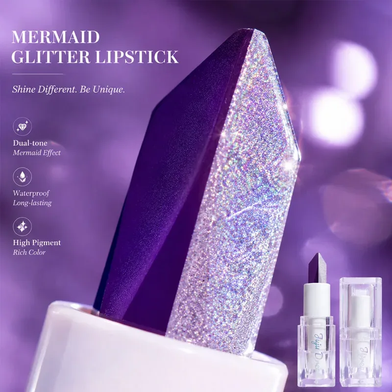 Dual-Color Gradient Mermaid Lipstick Shimmer Shiny Purple Moisturizing — image 7