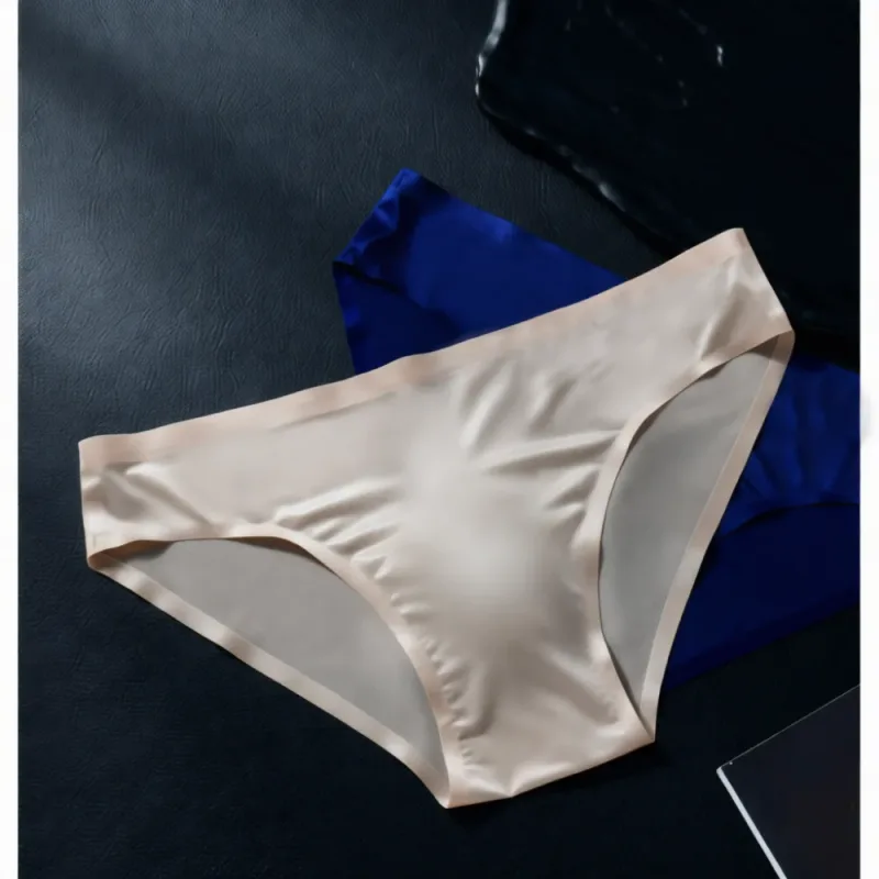 Mens Seamless Briefs Ice Silk Underwear 3D Pouch Breathable Quick Dry Elastic Low Waist Soft Solid Color Men Underpants