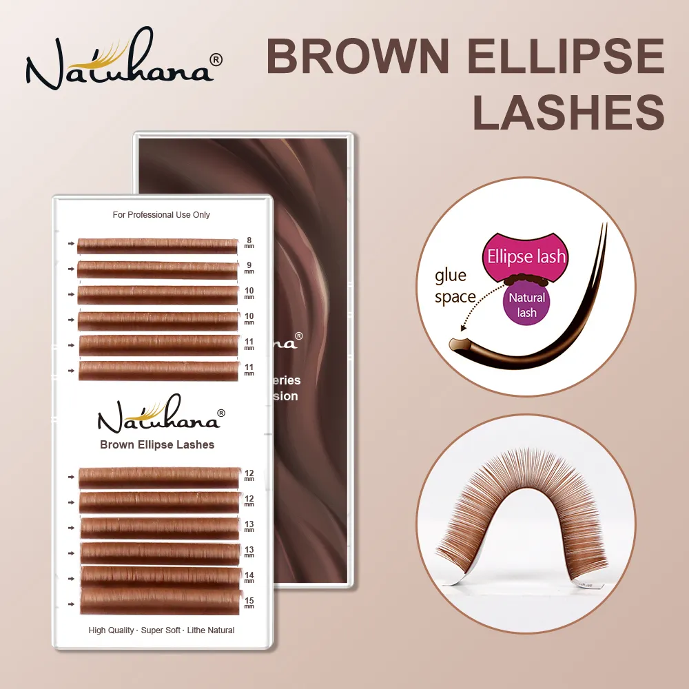 Lashes 0.15mm Brown Flat Ellipse Eyelash Extension False Fake Eye Lash Matte Split-Tips Ellipse Shape Eyelashes — image 2