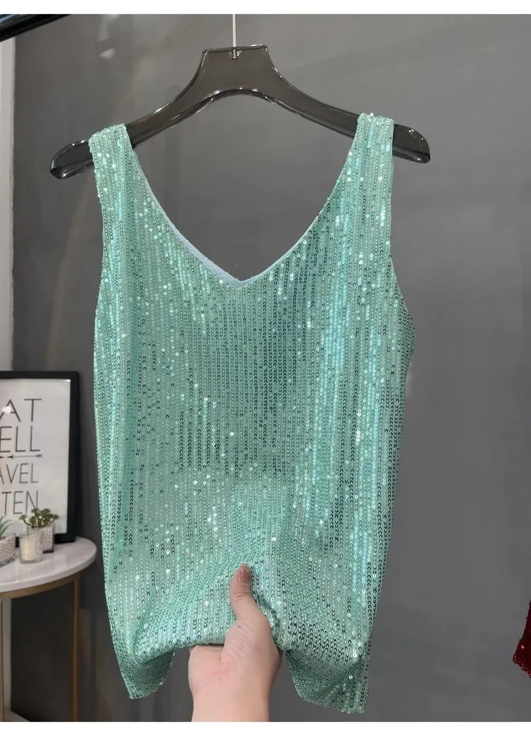 2024 New European and American Sequined V-neck Vest Worn Inside A Suit Bottoming Shirt and Worn Outside A Sparkling Top — image 12