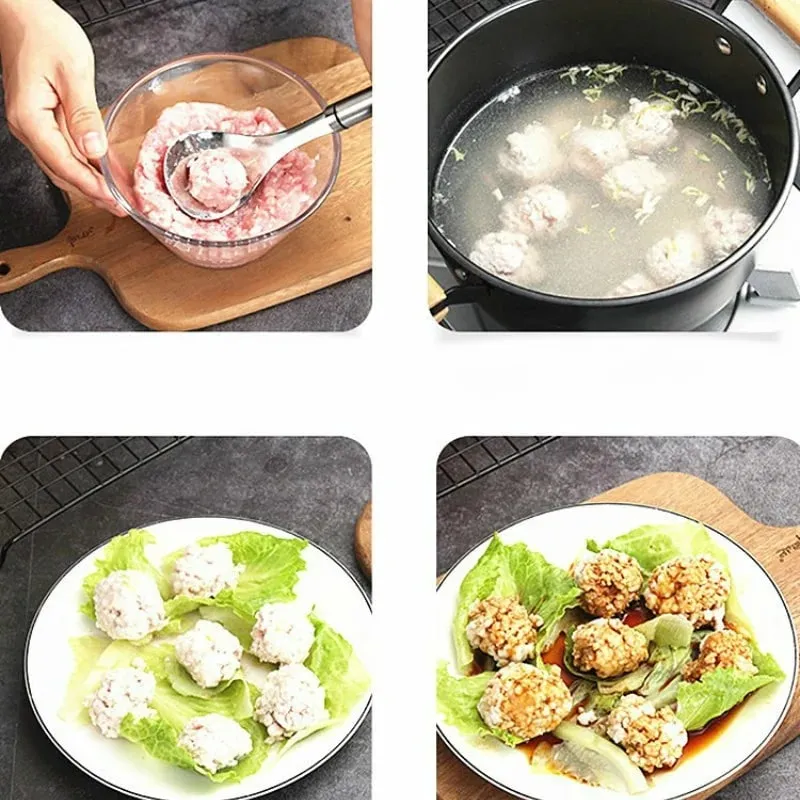 1 Pcs Maker Spoon Meat Baller With Elliptical Leakage Hole Stainless Steel Meat Ball Mold Kitchen Gadget Meat Tools — image 9