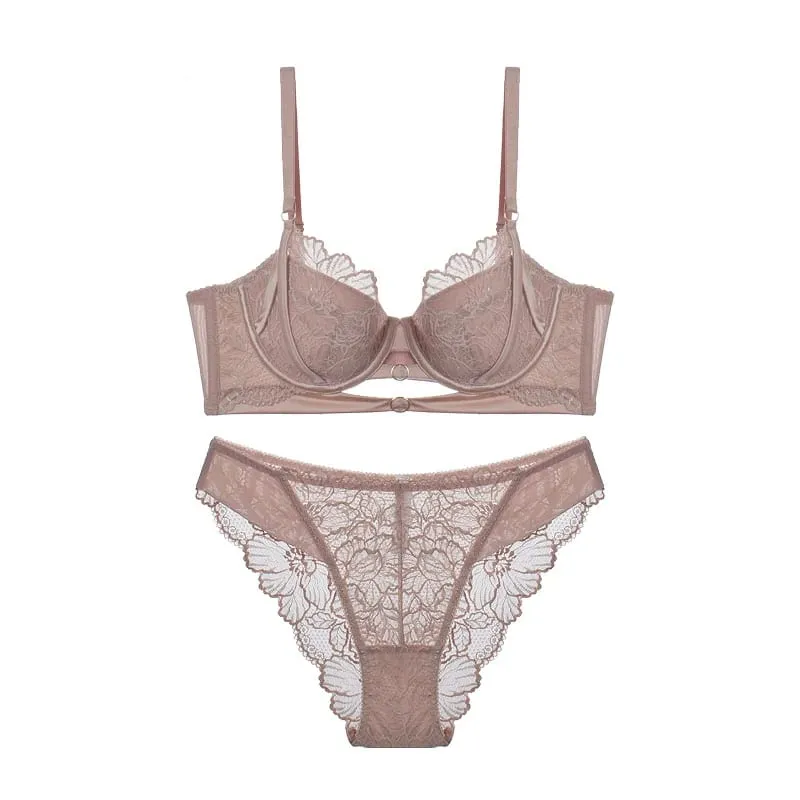 Balconette Lingerie Set French Lace - Underwire Lift Support for Petite Delicate Sheer Bralette Tushy Comfort Sexy Lace Trim — image 8