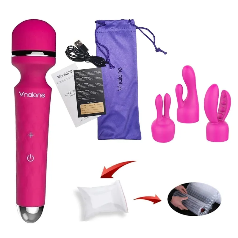 Nalone Powerful Vibrator Optional 3 Nozzles USB Recharge Magic Wand AV Vibrator Massager Vibration Dildo Adult 18+ Women Sex Toy — image 8