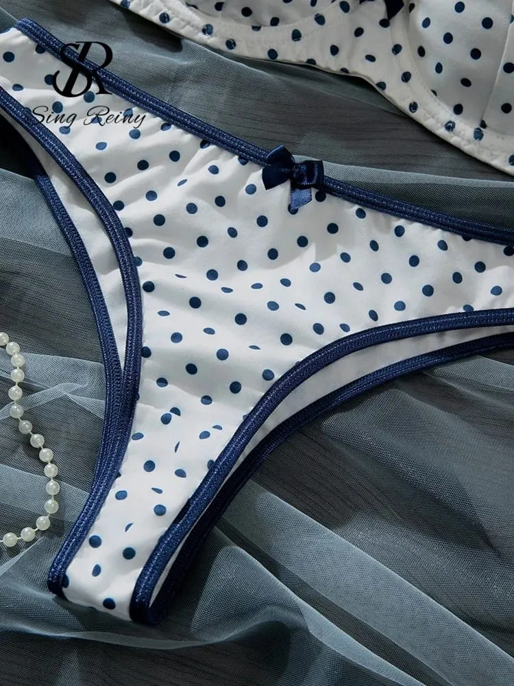 Francouzský puntíkovaný potisk Soupravy spodního prádla Dámské Pásky Kostice Podprsenka+Sladké kalhotky Hotsweet Vintage Spodní prádlo 2ks obleky — image 6