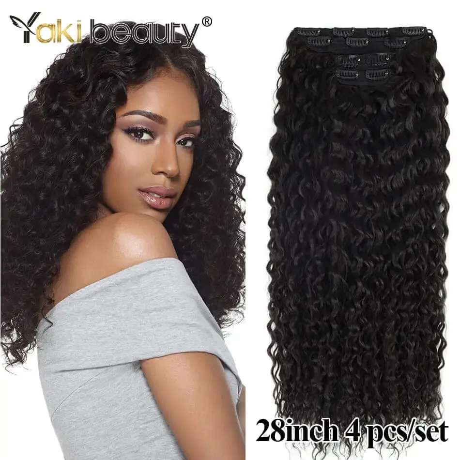Synthetic Kinky Curly Clip-in Hair Extensions Super Long Water Wave Clip In Hair 160grams 4 Pcs Full Head Hair Pieces