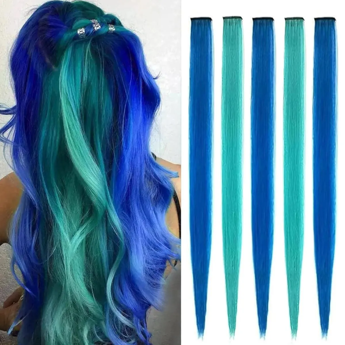 5Pcs Colored Synthetic Hair Extensions Rainbow Party Highlights Clip in Hair Extension for Christmas Girl Women Gift — image 10