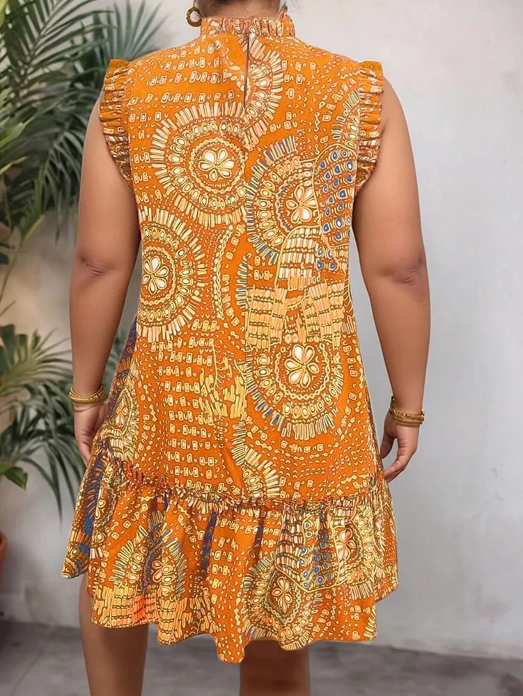 Plus Size 2025 Summer New Women's Elegant Slim Fit Short Sleeve Dress - Black Gold and Red Paisley Print Ruched Hem Round Neck — image 3
