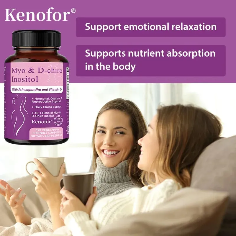 Inositol Supplement with Ashwagandha Improves Muscle Ovarian Function Antioxidant Blood Sugar Balance 120 Veggie Capsules — image 4