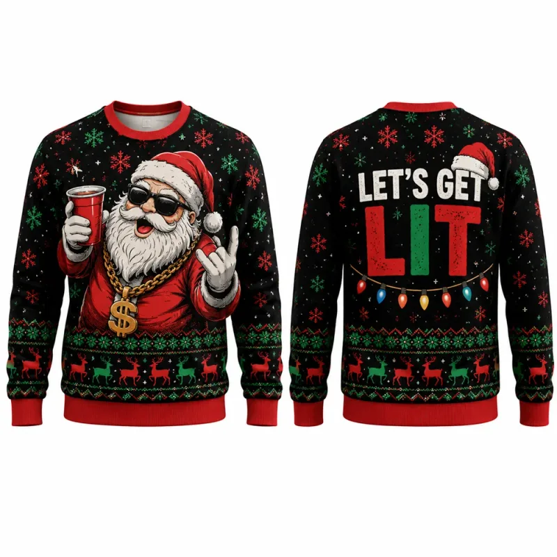 Funny Santa Ugly Christmas Sweatshirt Men Women 3D Print Crewneck Long Sleeve Xmas Party Pullover Holiday Gift Winter Streetwear
