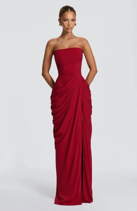 Sexy sólido plissado vestido sem alças senhora chique fora do ombro sem costas cintura alta vestidos divididos feminino 2026 novo vestido de festa à noite — image 14